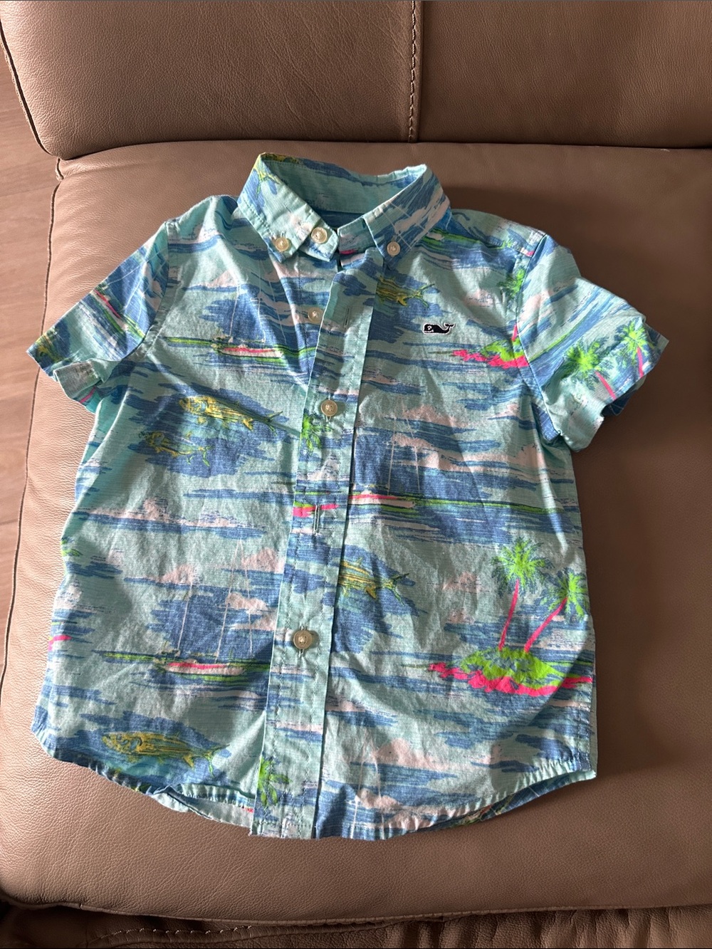 Vineyard Vines Light Blue Tropical Print Button-Down Shirt